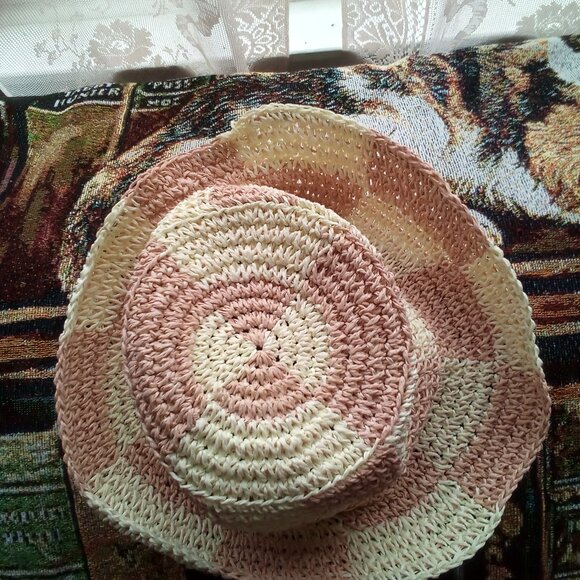 Wyeth Summer Hat Square Accents Weaved or Woven Straw One Size NWOT - Picture 4 of 7